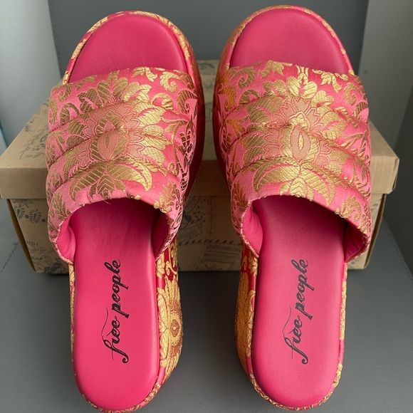 Free People Almost Paradise Platform Coral Brocade EU Size 40 US 9.5 - Picture 11 of 16